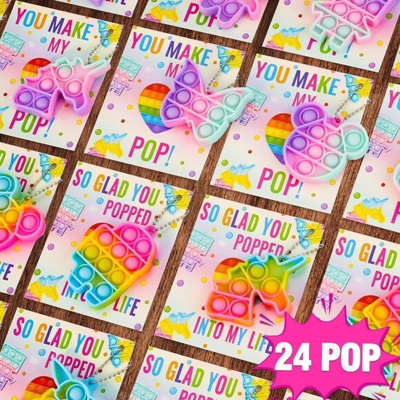Valentines Day Gifts for Kids - 24 Valentines Cards with Pop Bubbles Bulk- Vale